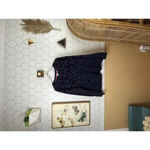 BODEN Dark Navy Velvet Polka Dot Cotton Crewneck Sweatshirt - Size - Small